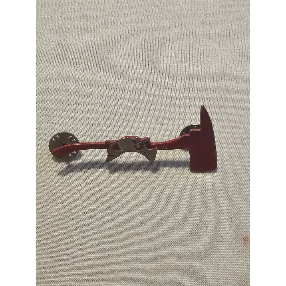 Vintage Firefighter Axe Lapel Pin Red Silver Tone Fireman Hatchet Double‎ Back